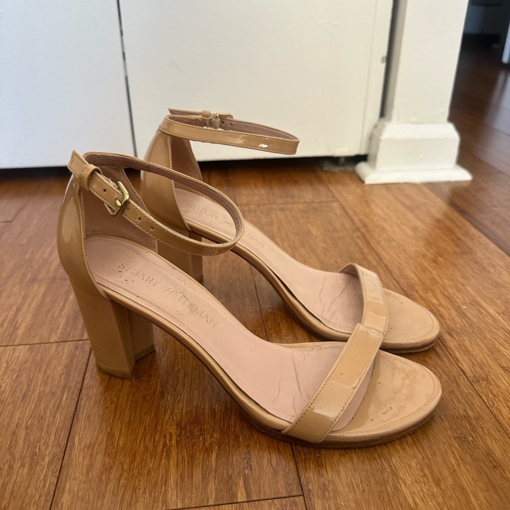 Stuart Weitzman Nudist Ankle Strap Block Heels